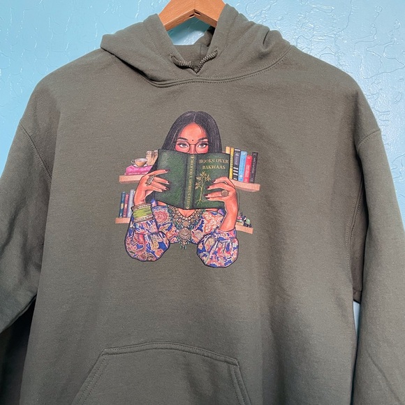 Books over bakwaas green hoodie size Medium - Picture 4 of 10